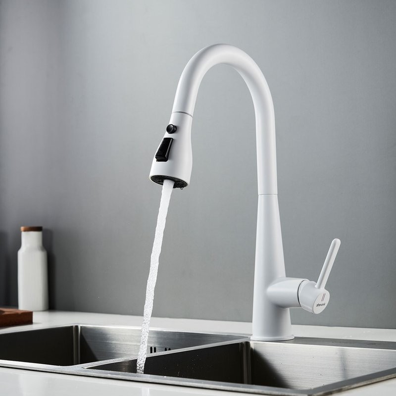 Смеситель для кухни с выдвижным изливом Shevanik S363C, белый