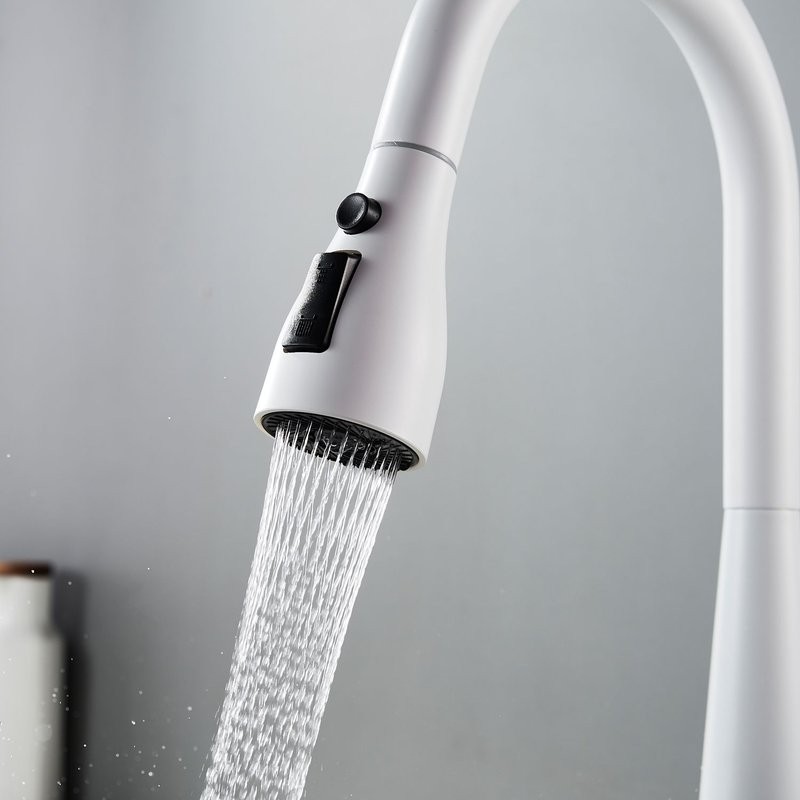 Смеситель для кухни с выдвижным изливом Shevanik S363C, белый