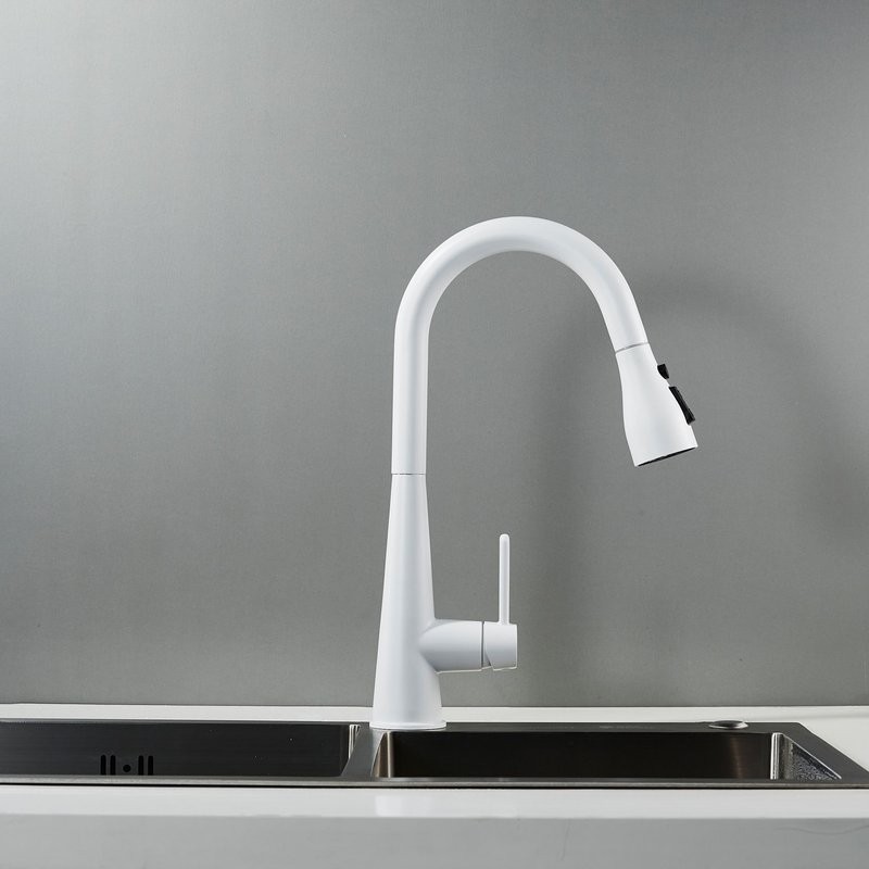 Смеситель для кухни с выдвижным изливом Shevanik S363C, белый