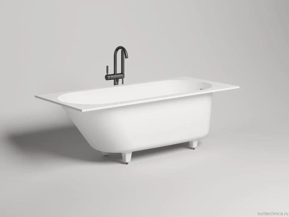 Ванна из искусственного камня Salini Ornella Kit S-Sense 170x70 см, встраиваемая, матовая белая, на ножках, со сливом-переливом, с донным клапаном