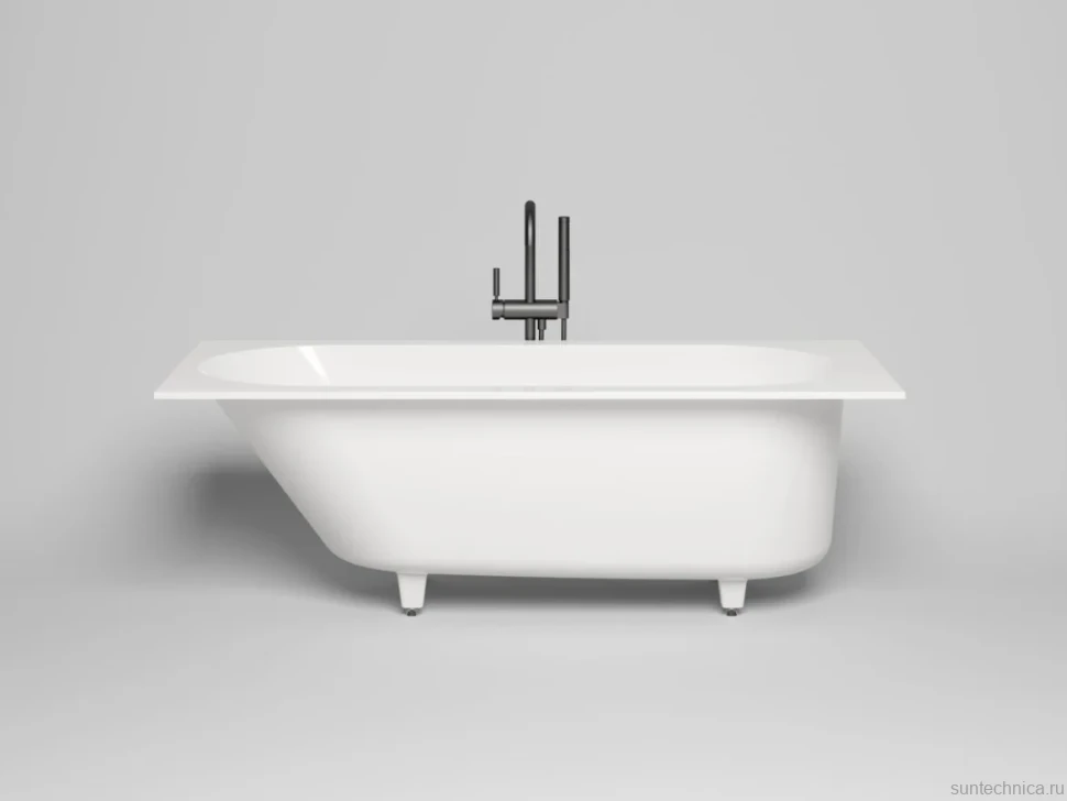 Ванна из искусственного камня Salini Ornella Kit S-Sense 170x70 см, встраиваемая, матовая белая, на ножках, со сливом-переливом, с донным клапаном