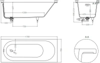 Ванна из искусственного камня Salini Ornella Kit S-Sense 170x70 см, встраиваемая, матовая белая, на ножках, со сливом-переливом, с донным клапаном