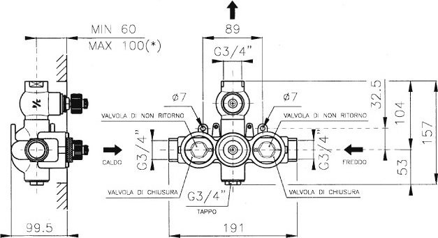 Термостатический смеситель встраиваемый Nicolazzi Thermostatico 4909CR78 С ВНУТРЕННЕЙ ЧАСТЬЮ
