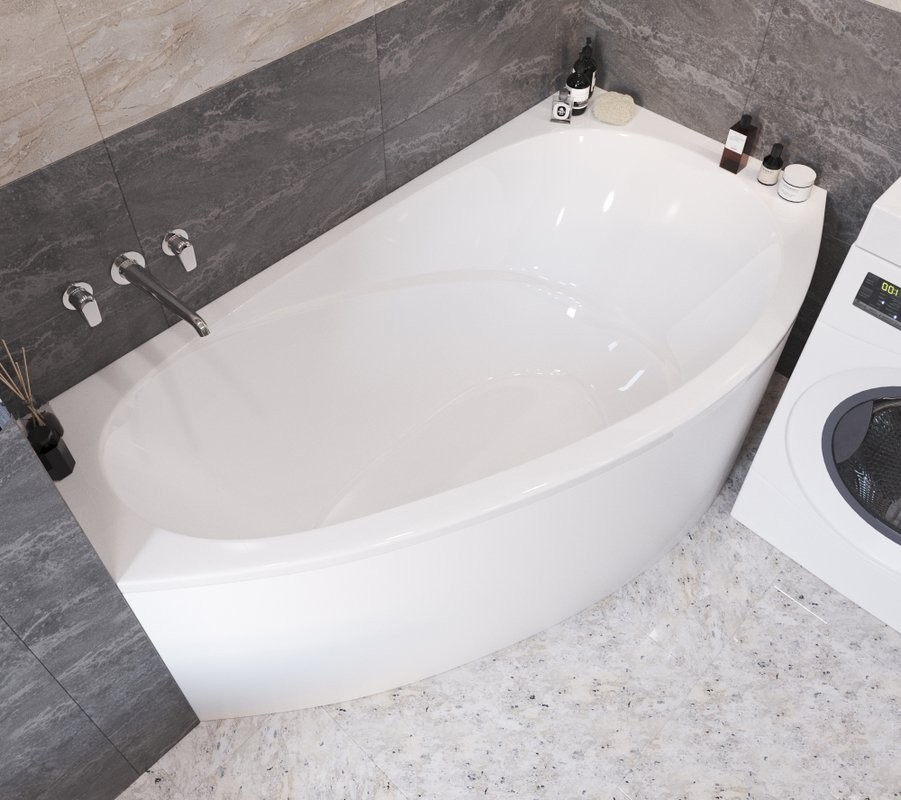 Ванна из искусственного камня Marmo Bagno Турин R 170x95 см, угловая, правая, пристенная, белая, асимметричная, на ножках