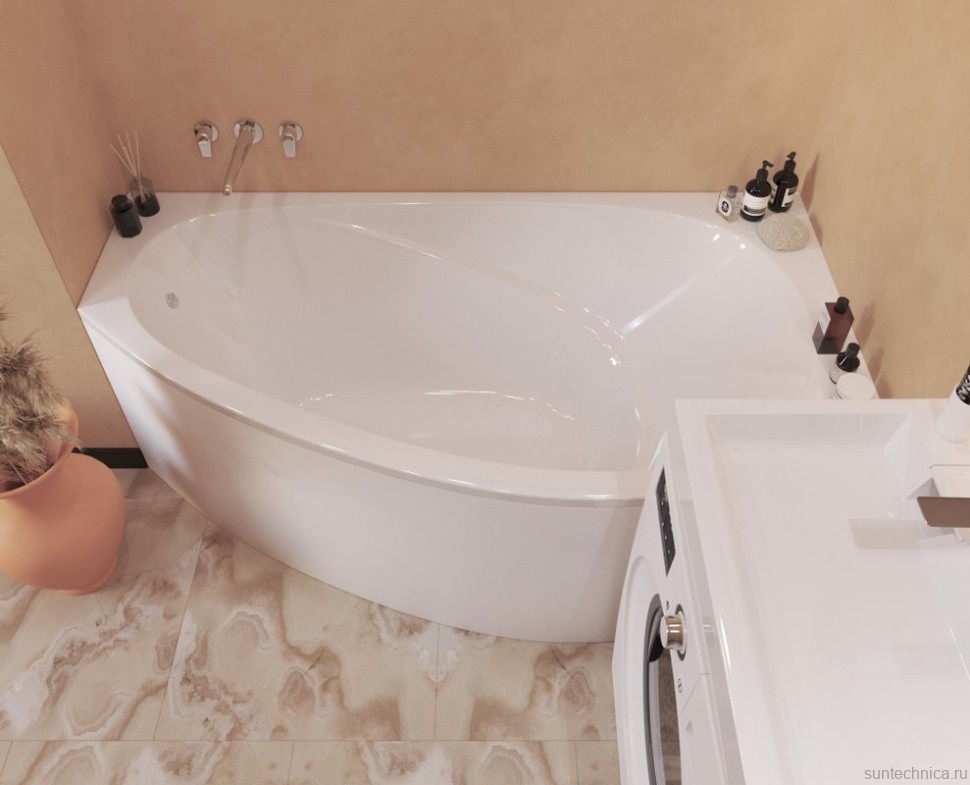 Ванна из искусственного камня Marmo Bagno Турин R 170x95 см, угловая, правая, пристенная, белая, асимметричная, на ножках