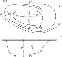 Ванна из искусственного камня Marmo Bagno Турин R 170x95 см, угловая, правая, пристенная, белая, асимметричная, на ножках