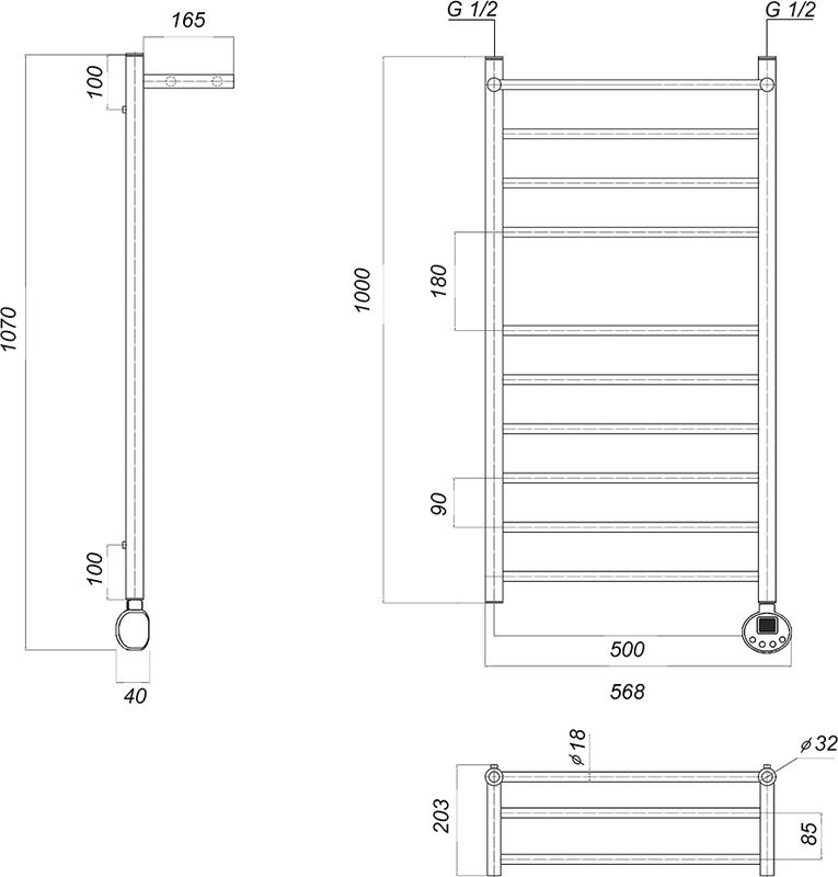 Полотенцесушитель электрический Domoterm Медея сп П10 50x100 ER, хром, R