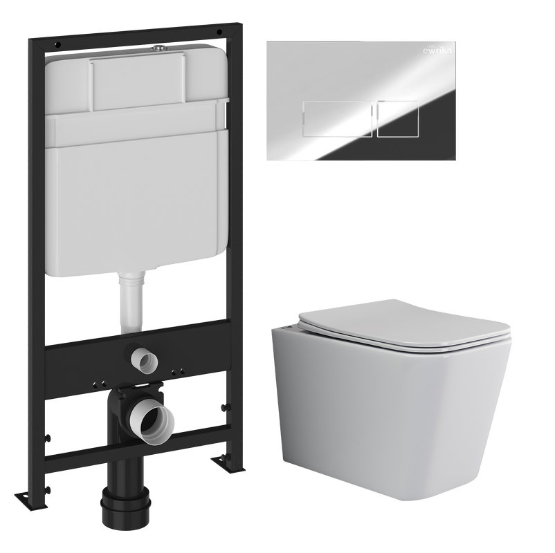 Комплект Унитаз подвесной Ceramicanova Cubic CN1806 с микролифтом, безободковый + Инсталляция EWRIKA ProLT 0026-2020 + Кнопка 0041 хром