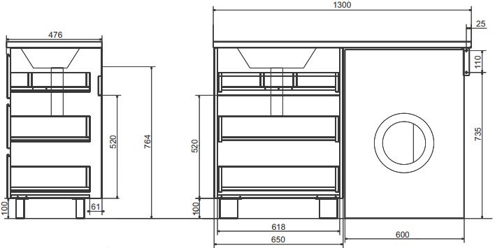 Тумба под раковину Эстет Dallas Luxe 130 напольная, 3 ящика