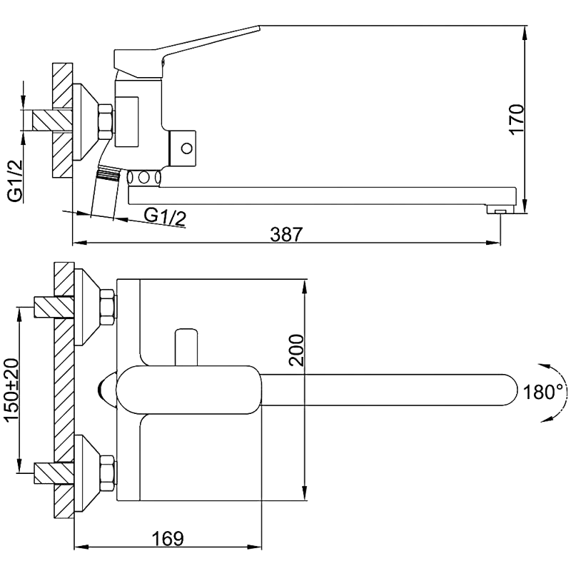 Смеситель с длинным изливом для ванны Frap H61 F2261 хром