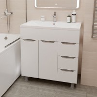 Тумба с раковиной Mixline Этьен 80 глянцевая белая, раковина Нелли 80