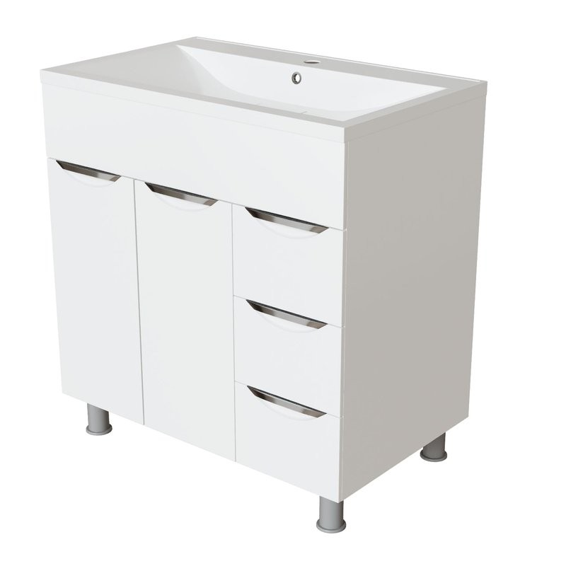 Тумба с раковиной Mixline Этьен 80 глянцевая белая, раковина Нелли 80