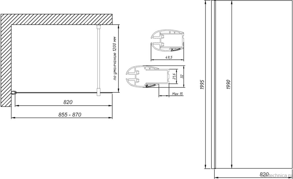 Душевая перегородка Vegas Glass EAF LUX 5 870x199 профиль бронза, стекло прозрачное