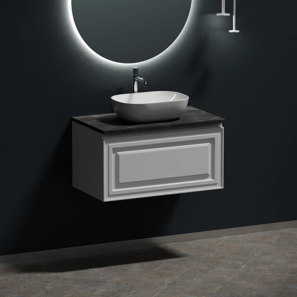 Тумба под раковину со столешницей Sancos Very 80 bianco, столешница черный мрамор, с отв. под смеситель