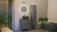 Зеркало круглое Jorno Wood 60, с подсветкой, кожаный ремень