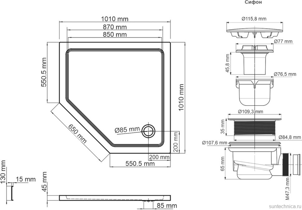 Поддон для душа Wasserkraft Isen 26T38 100x100 см