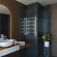 Полотенцесушитель электрический Grota Lore 530х800 NP EL 80x55 см, подключение справа, слева, скрытое подключение справа, глянцевый хром, лесенка, с полкой