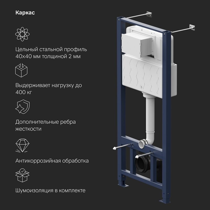 Инсталляция с кнопкой AM.PM Pro I012704.9038 цвет черный, пневматическое управление, крепление к полу и стене, с шумоизоляцией