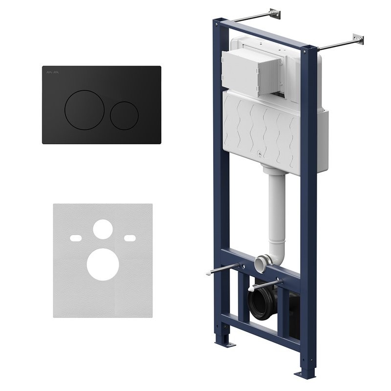 Инсталляция с кнопкой AM.PM Pro I012704.9038 цвет черный, пневматическое управление, крепление к полу и стене, с шумоизоляцией