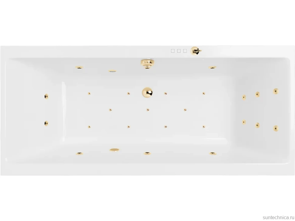 Акриловая ванна Excellent Pryzmat Ultra 180x80 см, встраиваемая, с гидромассажем, белая, с каркасом, со сливом-переливом, фурнитура золото