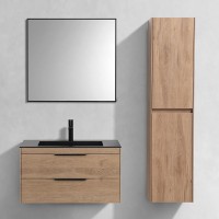 Мебель для ванной комнаты Vincea Chiara 2D 80, 2 ящика, натуральный дуб, с черной раковиной