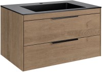 Мебель для ванной комнаты Vincea Chiara 2D 80, 2 ящика, натуральный дуб, с черной раковиной
