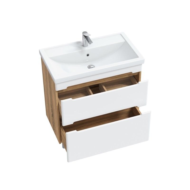 Тумба с раковиной SanStar Diva 80 напольная, матовая белая, дуб вотан, раковина Фостер 80