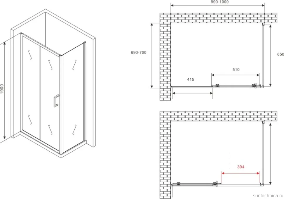 Душевой уголок Abber Schwarzer Diamant AG301005-S705 100x70, профиль хром, стекло прозрачное