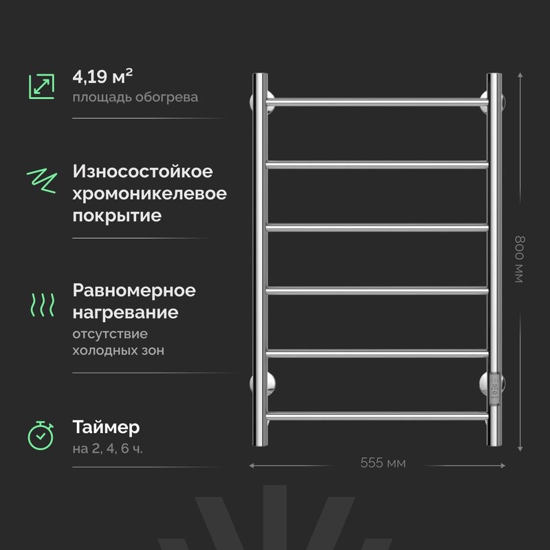 Полотенцесушитель электрический EWRIKA Сафо PN 80х50, хром