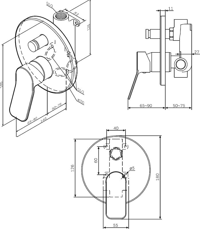 Душевой комплект AM.PM X-Joy FB85A10000 С ВНУТРЕННЕЙ ЧАСТЬЮ, для ванны с душем