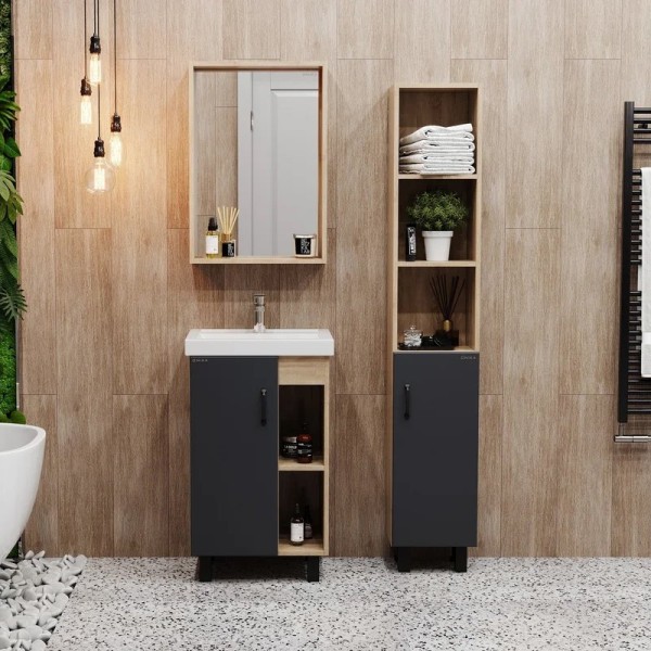 Мебель для ванной комнаты Onika Тимбер 50 напольная, серая матовая, дуб сонома