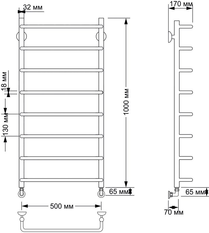 Полотенцесушитель водяной Secado Мерида 1 105x55 см, бронза, лесенка, латунь