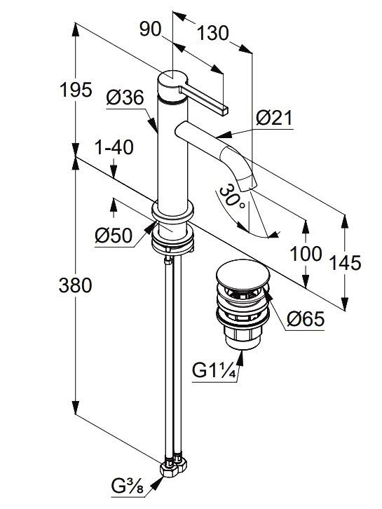 Смеситель для раковины Kludi Nova Fonte Pura 20288N115 с донным клапаном, брашированная бронза PVD