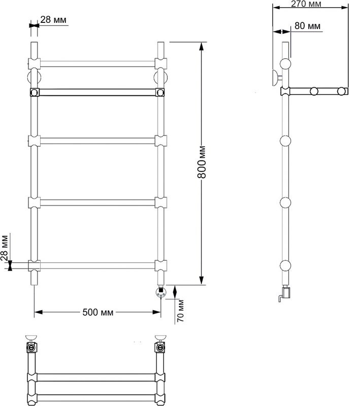 Полотенцесушитель электрический Secado Флоренция 3 85x55 см, подключение справа, бронза, лесенка, латунь, с полкой