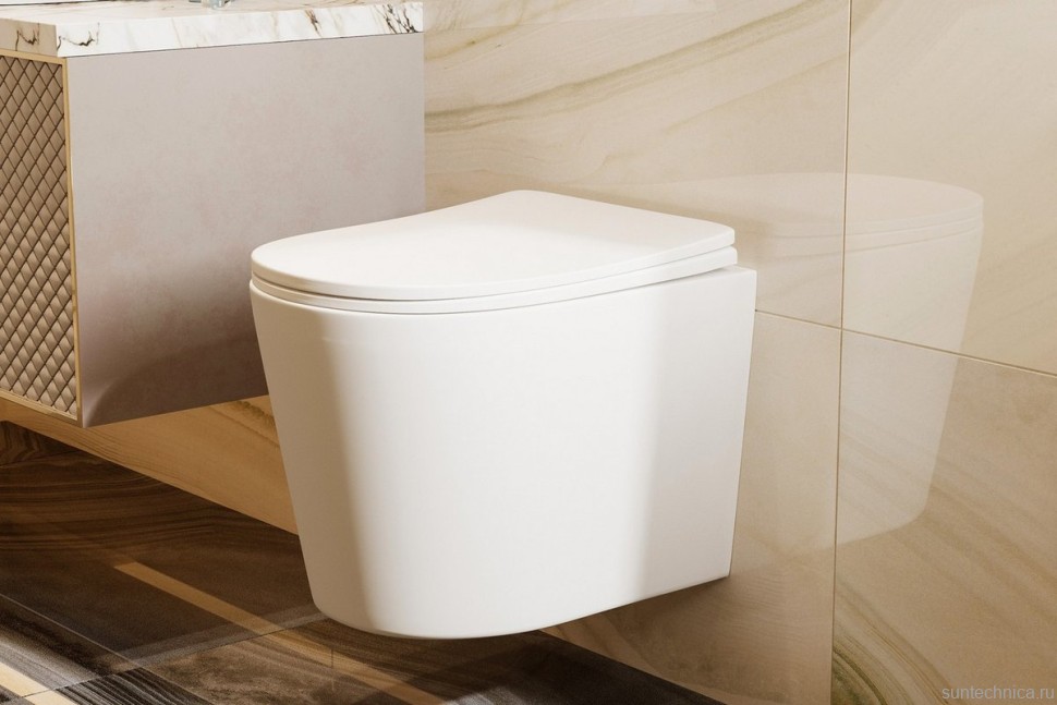 Унитаз подвесной Abber Bequem AC1102TMW безободковый, с микролифтом, матовый белый