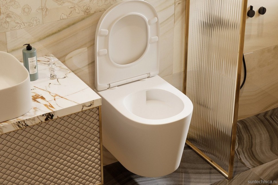 Унитаз подвесной Abber Bequem AC1102TMW безободковый, с микролифтом, матовый белый