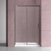 Душевая дверь в нишу Vincea Dice VDS-4D160CLGM 160 см, профиль вороненая сталь, стекло прозрачное