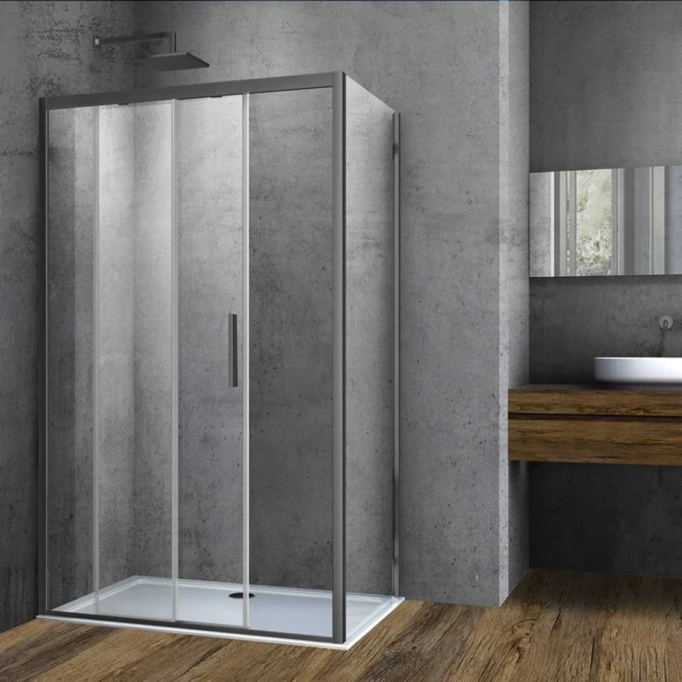 Душевой уголок Vincea Soft VSR-3SO8012CLGM 120х80, профиль вороненая сталь, стекло прозрачное