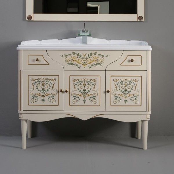 Тумба с раковиной Belux Верди 105 напольная, слоновая кость, принт верди