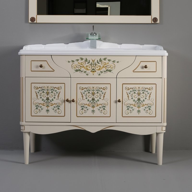 Тумба с раковиной Belux Верди 105 напольная, слоновая кость, принт верди