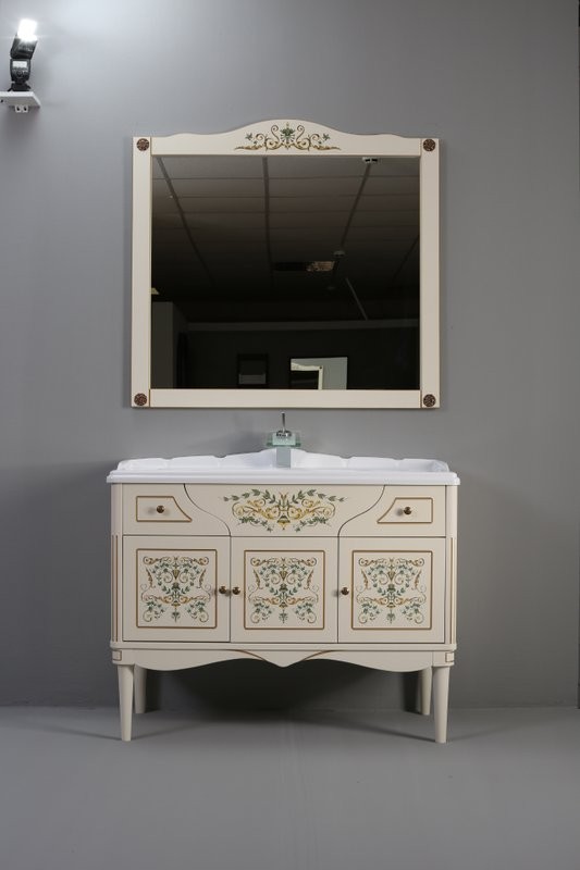 Тумба с раковиной Belux Верди 105 напольная, слоновая кость, принт верди