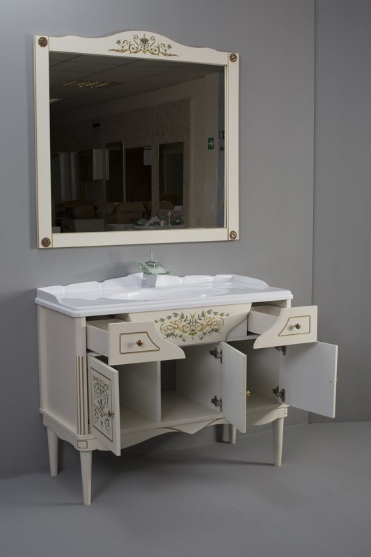 Тумба с раковиной Belux Верди 105 напольная, слоновая кость, принт верди