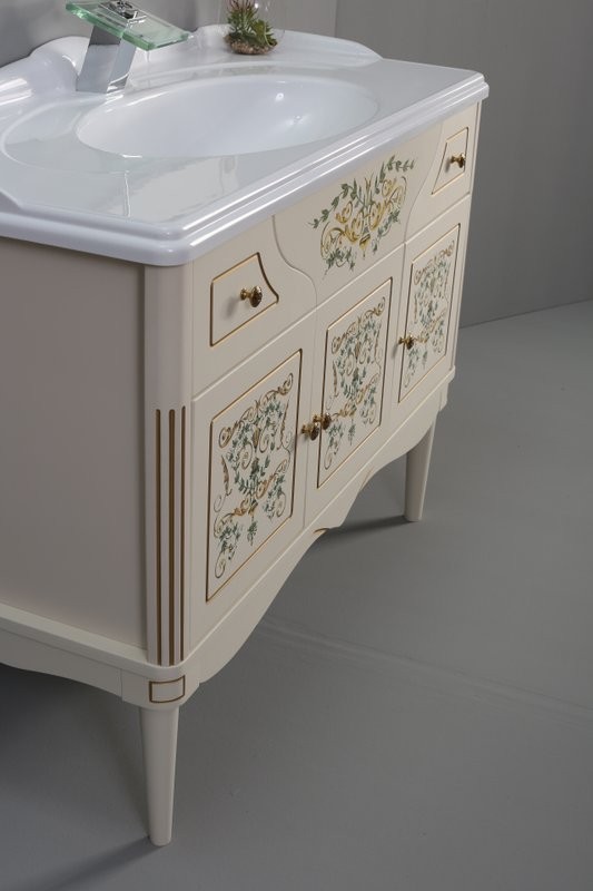 Тумба с раковиной Belux Верди 105 напольная, слоновая кость, принт верди