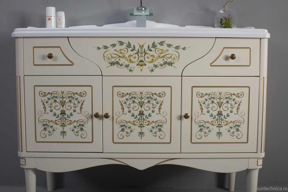 Тумба с раковиной Belux Верди 105 напольная, слоновая кость, принт верди
