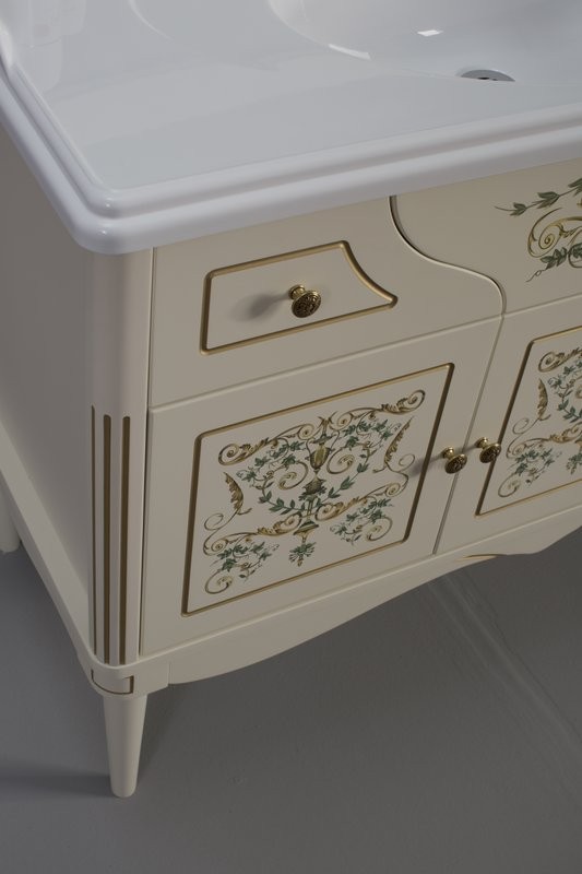 Тумба с раковиной Belux Верди 105 напольная, слоновая кость, принт верди