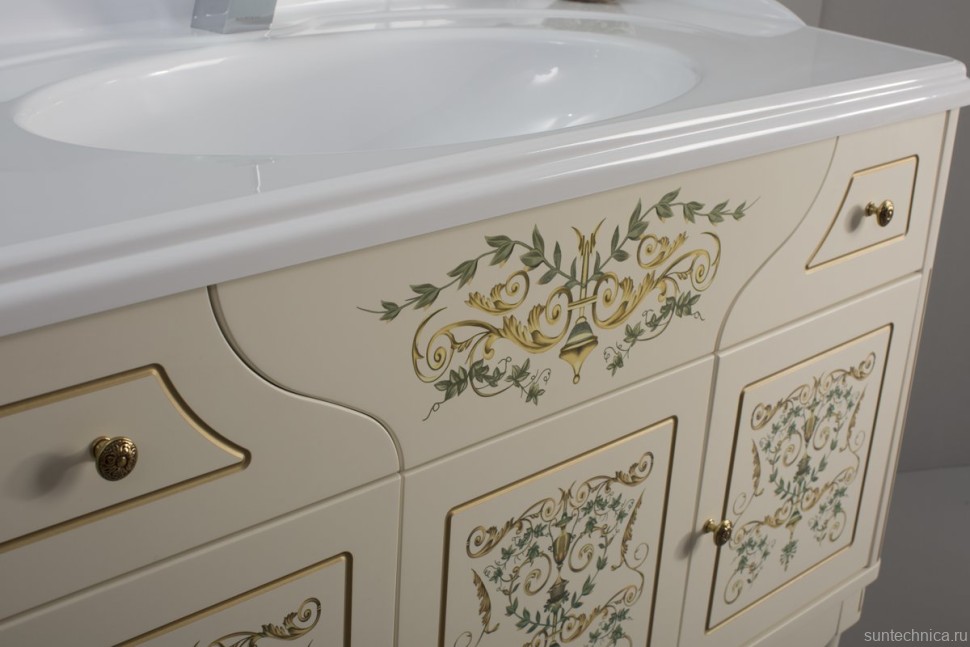 Тумба с раковиной Belux Верди 105 напольная, слоновая кость, принт верди