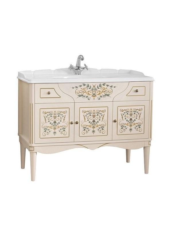 Тумба с раковиной Belux Верди 105 напольная, слоновая кость, принт верди