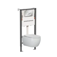 Комплект Ceramicanova Унитаз подвесной Play CN3001 безободковый, с микролифтом + Инсталляция Balance CN121001CH с кнопкой Circle глянцевый хром