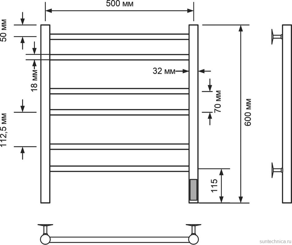 Полотенцесушитель электрический Comfysan Luce EC-6 60x55 см, подключение справа, слева, хром, лесенка, из стали