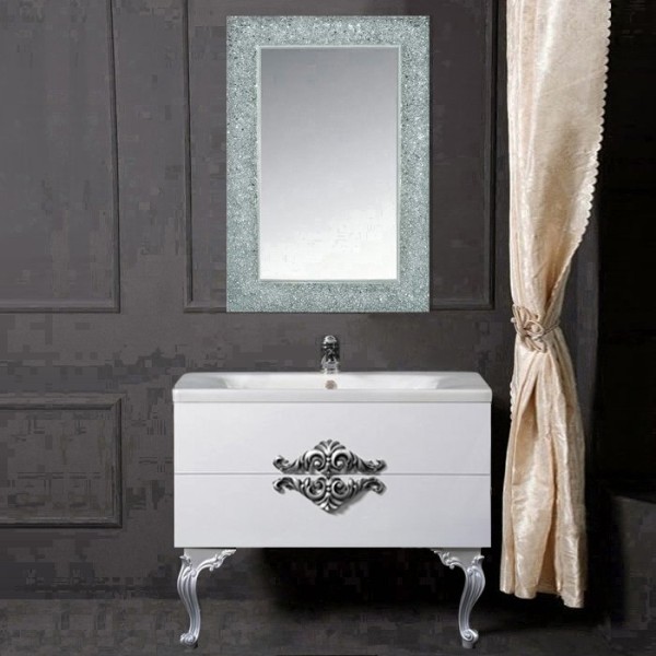 Мебель для ванной комнаты Armadi Art NeoArt 100 white с ручками NeoArt серебро, зеркало Aura, с ножками